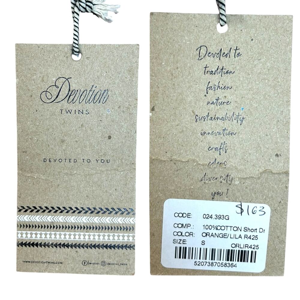 Devotion Twins NWT 'Hermosa' Tunic Mini Dress, Boho, Pattern Orange Lilac, Small - Picture 6 of 12